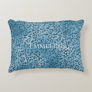Turquoise Blue Leopard Print Glitter       Accent Pillow