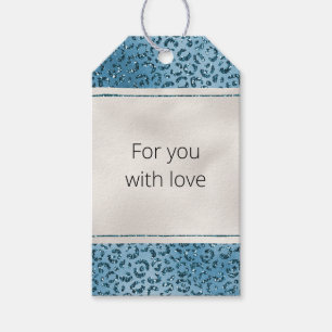 Turquoise Blue Leopard Print Glitter Gift Tags