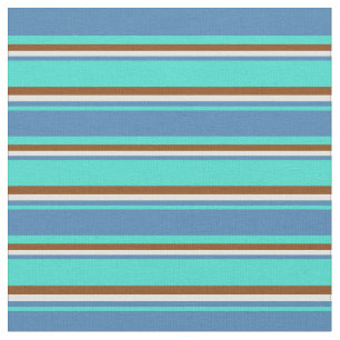 Turquoise, Blue, Light Cyan & Brown Coloured Lines Fabric