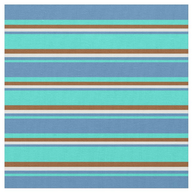 Turquoise, Blue, Light Cyan & Brown Coloured Lines Fabric (Close Up)