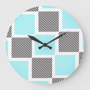 Turquoise Blue Line Squares Large Clock