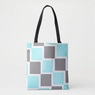 Turquoise Blue Line Squares Tote Bag