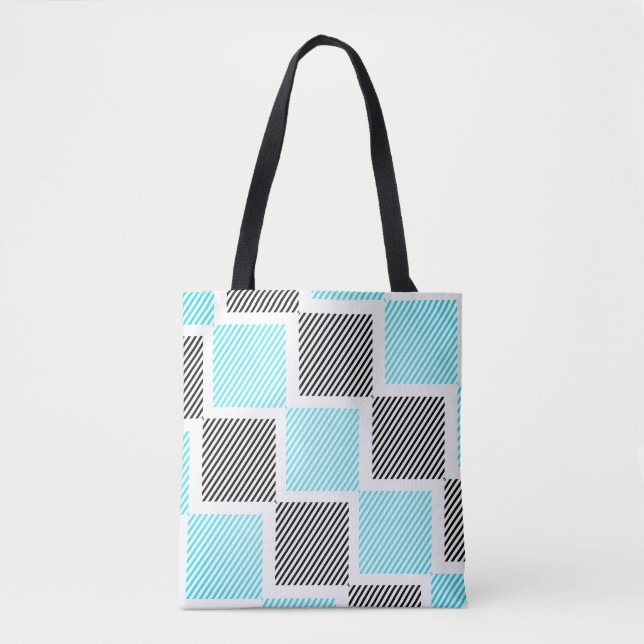 Turquoise Blue Line Squares  Tote Bag (Front)