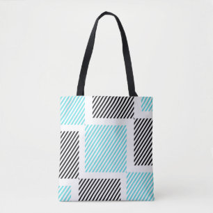 Turquoise Blue Line Squares  Tote Bag