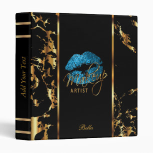 Turquoise Blue Lips and Gold Marble Binder