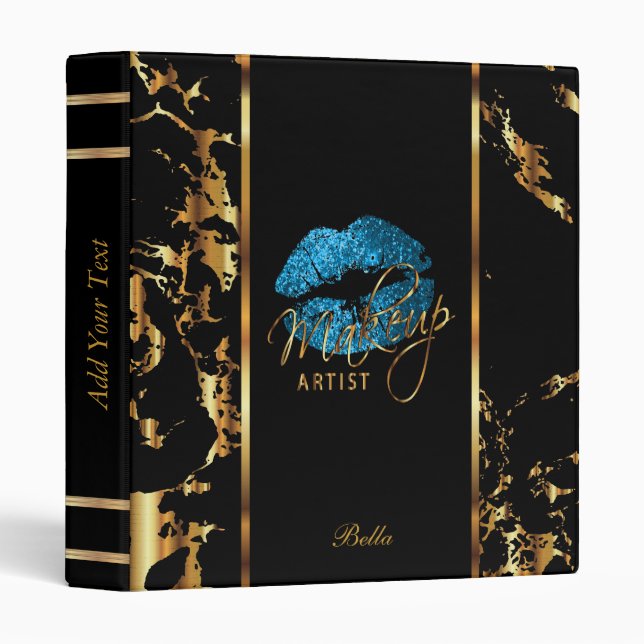 Turquoise Blue Lips and Gold Marble Binder (Front/Spine)