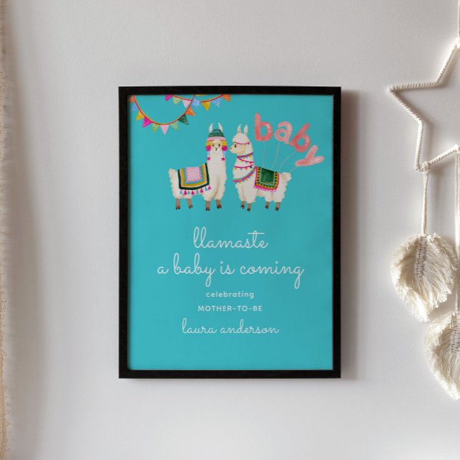 Turquoise Blue Llama Baby Shower - Llamaste  Poster (Creator Uploaded)