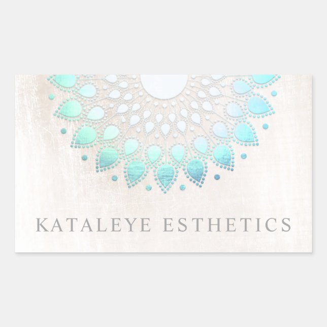 Turquoise Blue Lotus Mandala Brushed White Marble Sticker (Front)