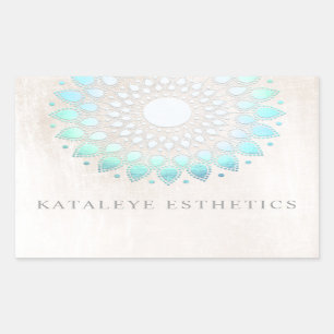 Turquoise Blue Lotus Mandala Brushed White Marble Sticker