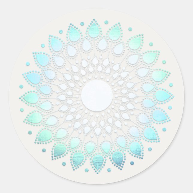 Turquoise Blue Lotus Mandala Spa and Beauty Classic Round Sticker (Front)