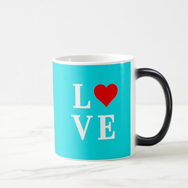 Turquoise Blue LOVE Modern Stylish Magic Mug (Right)