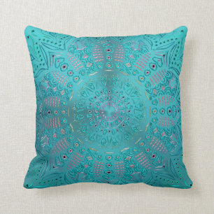 Turquoise Blue Mandala Throw Pillow
