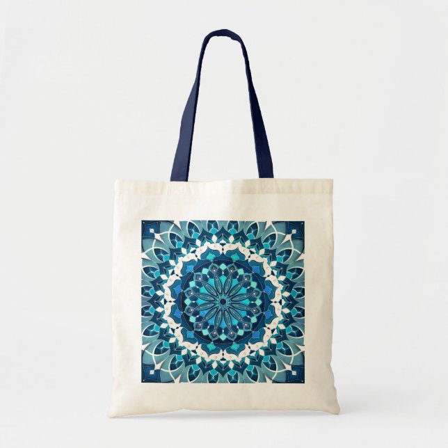 Turquoise Blue Mandala Tote Bag (Front)