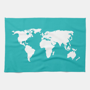 turquoise blue map kitchen towel