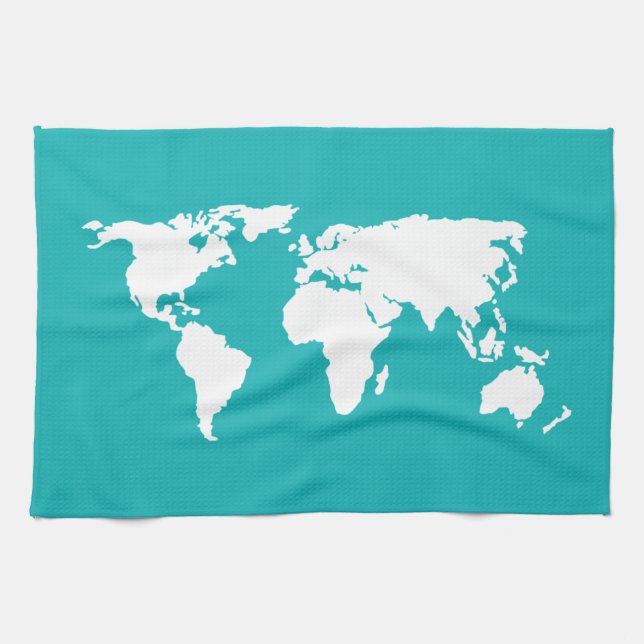 turquoise blue map kitchen towel (Horizontal)