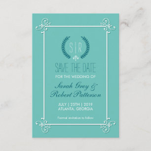 Turquoise Blue Medieval Wedding Save The Date Card