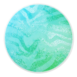 Turquoise blue metallic zebra striped ceramic knob