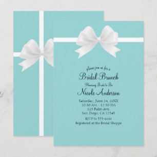 Turquoise Blue Minimal White Bow Bridal Shower Invitation