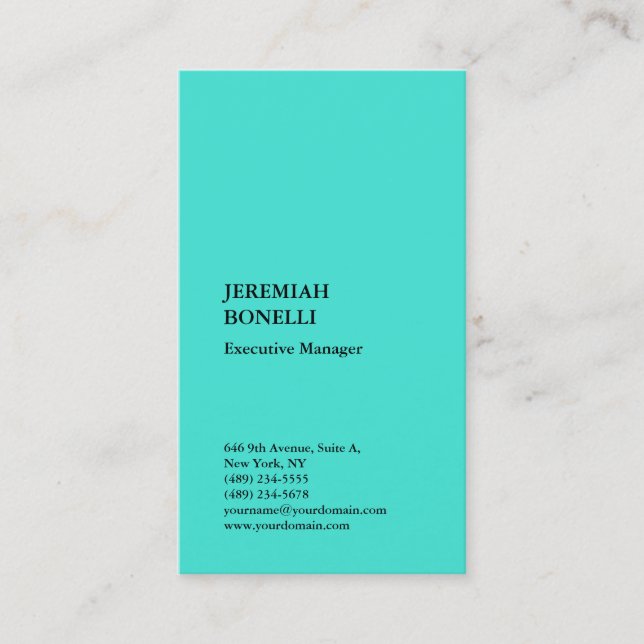 Turquoise blue minimalist modern premium silk business card (Front)