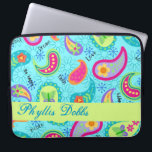 Turquoise Blue Modern Paisley Graphic Pattern Laptop Sleeve<br><div class="desc">Personalize for delightful soft sleeve to protect your laptop computer. Bright, fresh, modern paisleys make a beautiful artistic design that includes inspirational words of Love, Hope, Faith, Inspire, Cherish, Be Happy, Dream, and Live on the turquoise blue background. This Mod Paisley collection, designed by Phyllis Dobbs, uses the colours of...</div>