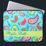 Turquoise Blue Modern Paisley Graphic Pattern Laptop Sleeve<br><div class="desc">Personalize for delightful soft sleeve to protect your laptop computer. Bright, fresh, modern paisleys make a beautiful artistic design that includes inspirational words of Love, Hope, Faith, Inspire, Cherish, Be Happy, Dream, and Live on the turquoise blue background. This Mod Paisley collection, designed by Phyllis Dobbs, uses the colours of...</div>