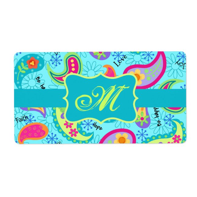 Turquoise Blue Modern Paisley Pattern Monogram (Front)