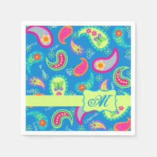 Turquoise Blue Modern Paisley Pattern Monogram Napkin