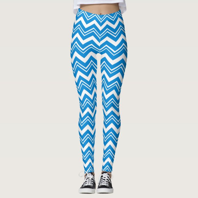 Turquoise Blue Modern Zigzags Leggings (Front)