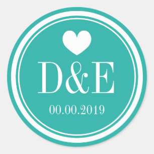 Turquoise blue monogram wedding favour sticker