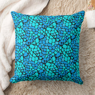 Turquoise blue mosaic tile abstract pattern throw pillow
