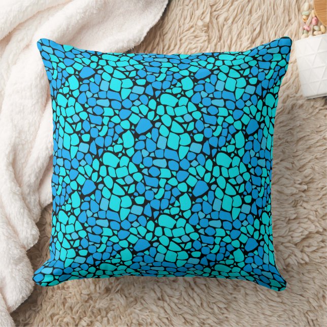 Turquoise blue mosaic tile abstract pattern throw pillow (Blanket)