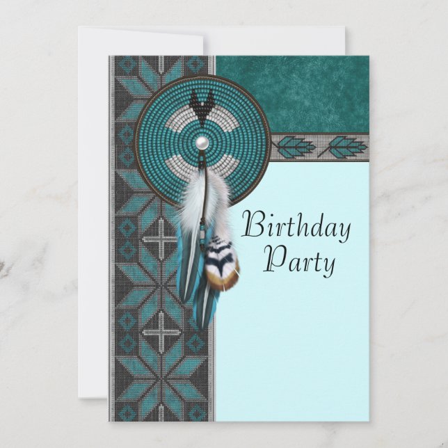 Turquoise Blue Native American Birthday Party Invitation (Front)