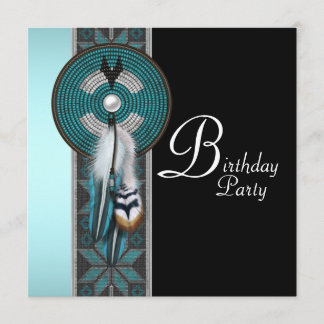 Turquoise Blue Native American Birthday Party Invitation