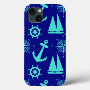 Turquoise Blue Nautical Coastal Boating iPhone 13 Case