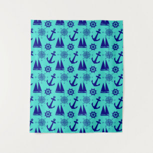 Turquoise Blue Nautical Coastal Boating Tapestry
