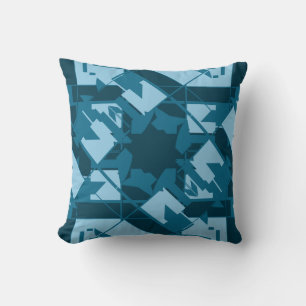 Turquoise Blue Navy Mediterranean Inspired Floral Throw Pillow