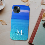 Turquoise Blue Ocean Custom Name Monogram iPhone 13 Case<br><div class="desc">This iPhone case is decorated with a photo of a blue sky and turquoise sea.
Easily customizable with your name and monogram.</div>
