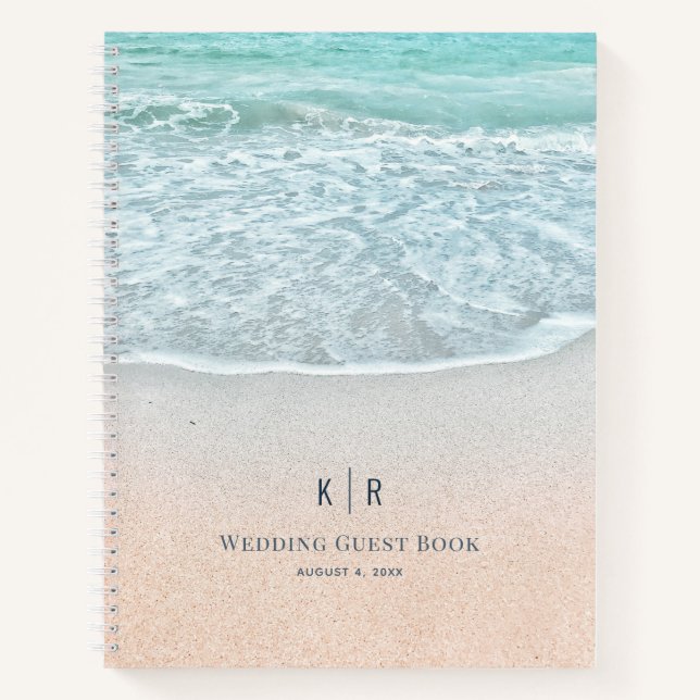 Turquoise Blue Ocean Photo Wedding Guest Book (Front)