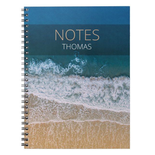 Turquoise Blue Ocean Sandy Beach Typography Notebook (Front)