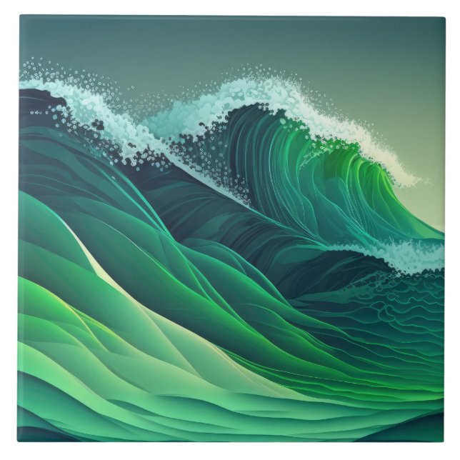 Turquoise Blue Ocean Waves Tile (Front)