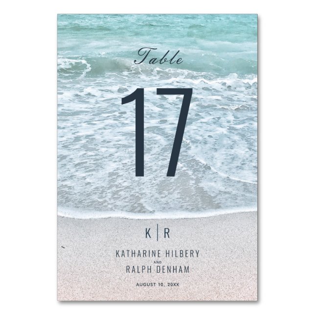 Turquoise Blue Ocean Wedding Table Number (Front)