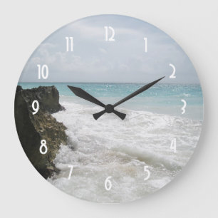 Turquoise Blue Ocean with Foamy Waves Seascape Large Clock