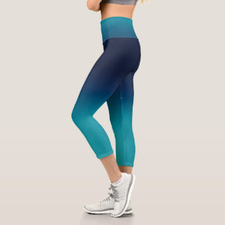Turquoise Blue Ombre Elegant Gradient Capri Leggings