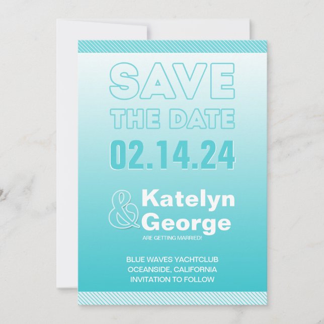 Turquoise Blue Ombre Enregistrer la carte Date (Devant)