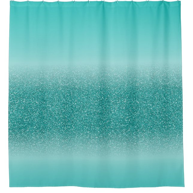 Turquoise Blue Ombre Glitter Look Shower Curtain (Front)