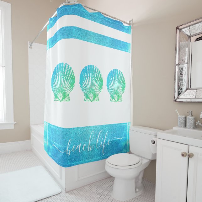 Turquoise blue ombre seashell beach life script (In Situ)
