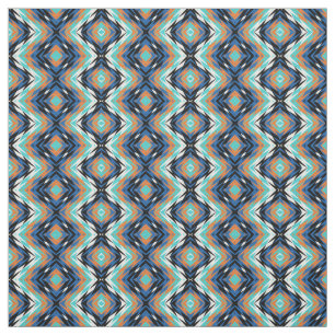 Turquoise Blue Orange Black Aztec Mosaic Pattern Fabric