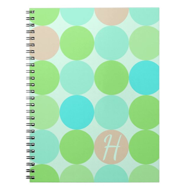 Turquoise Blue & Orange Circles Monogram Notebook (Front)