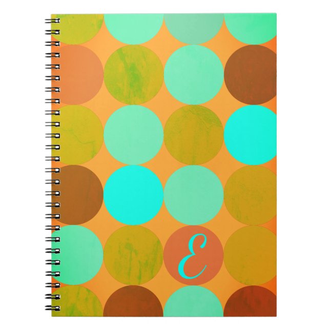 Turquoise Blue & Orange Circles Monogram Notebook (Front)