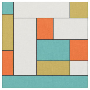 Turquoise Blue Orange Gold Colour Block Mid-centur Fabric